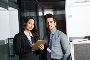 corporate employees in nametags